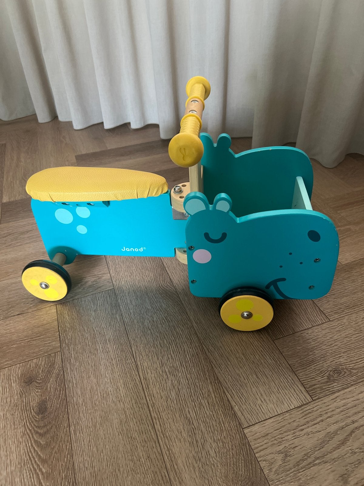 Janod Houten Loopfiets Nijlpaard / bakfiets, Ophalen, Zo goed als nieuw