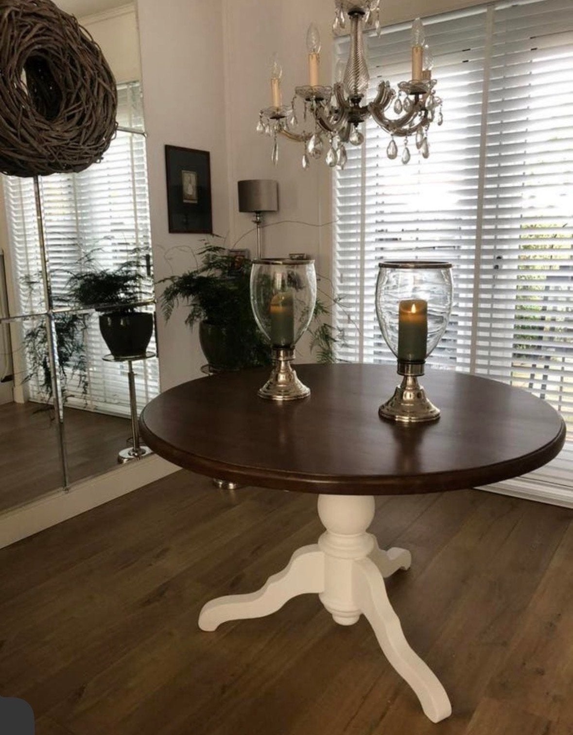Ronde eettafel met wit onderstel, Ophalen, Gebruikt, 100 tot 150 cm, Rond