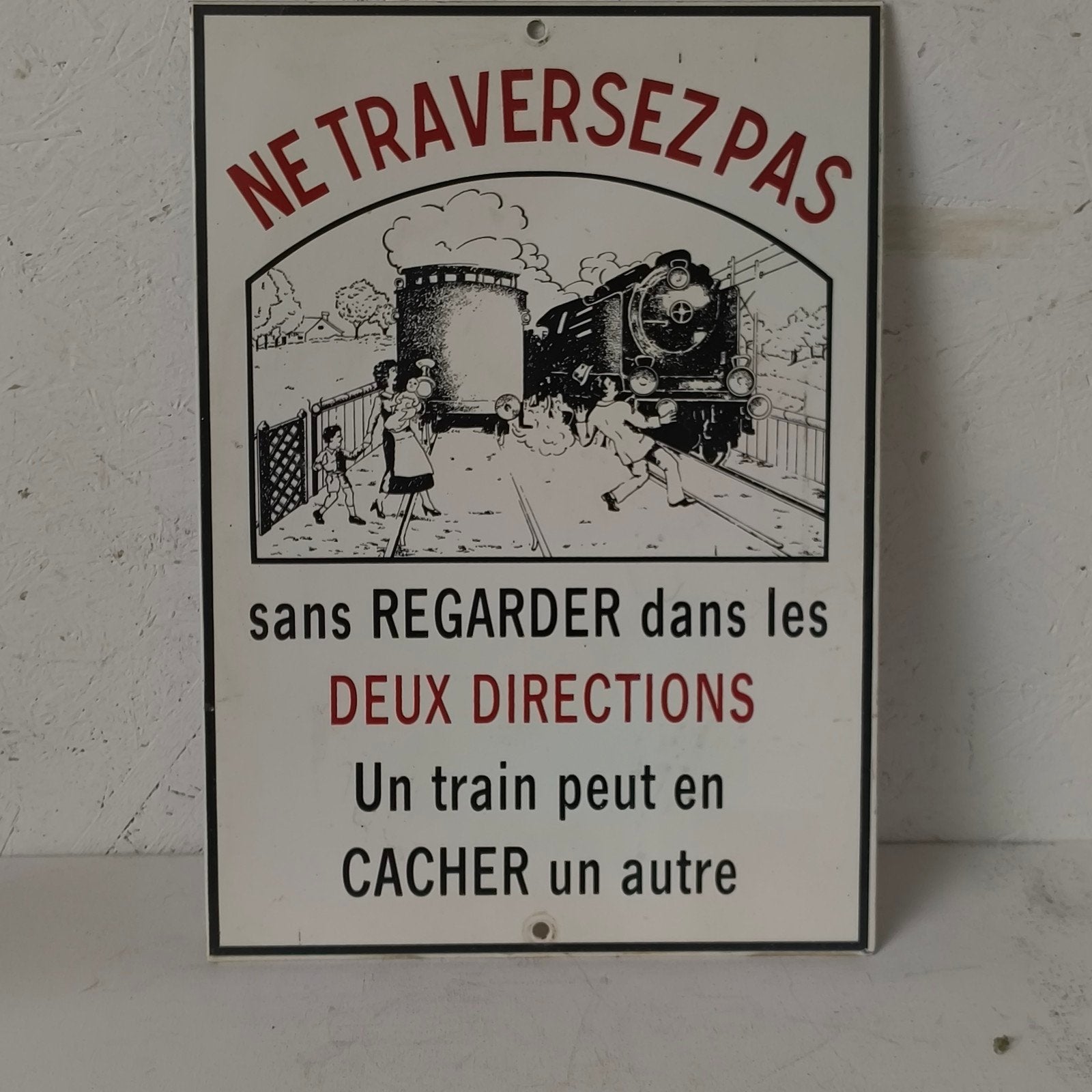 Vintage emaille waarschuwingsbord Franse spoorwegen, Ophalen of Verzenden, Gebruikt, Trein, Overige typen