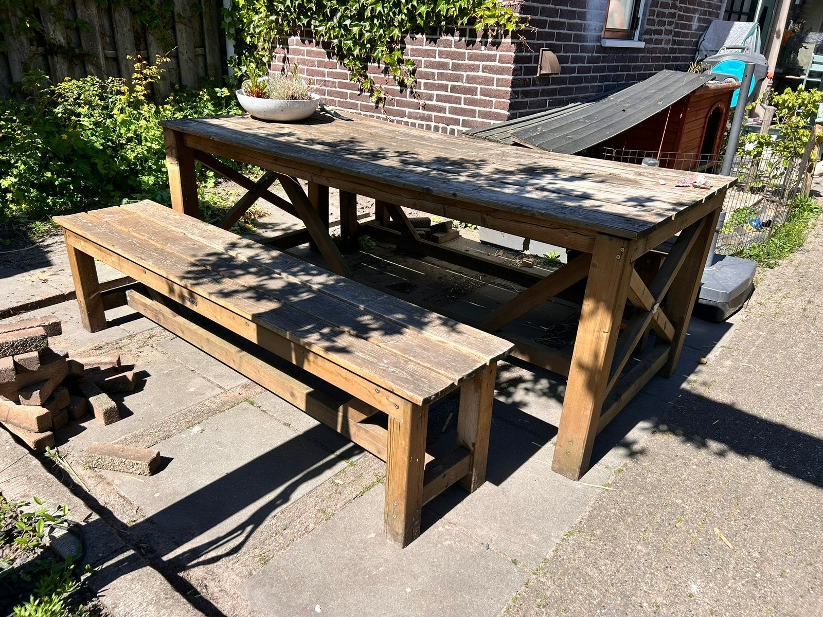 Hillhout picknicktafel met losse banken, Tuin en Terras, Picknicktafels, Ophalen of Verzenden, Rechthoekig, Hout