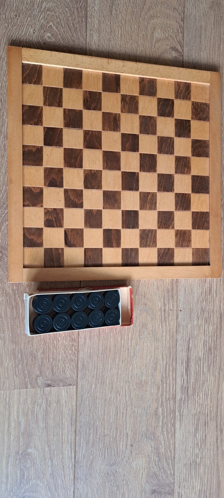 Houten schaak/dambord met damstenen, Hobby en Vrije tijd, Een of twee spelers, Ophalen of Verzenden, Gebruikt