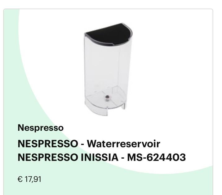 Nieuw Nespresso Inissia Waterreservoir MS-624403, Ophalen of Verzenden, Nieuw