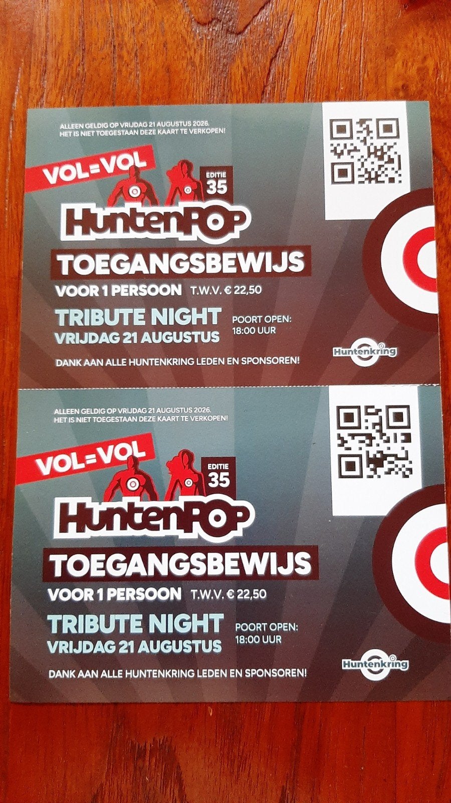 2 KAARTEN TRIBUTE NIGHT HUNTENPOP VRIJDAG 21 AUGUSTUS €10,=, Tickets en Kaartjes, Evenementen en Festivals, Twee personen