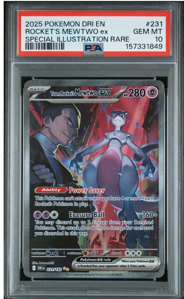 Team Rocket's mewtwo psa 10 destined rivals pokemon kaart, Ophalen of Verzenden, Zo goed als nieuw