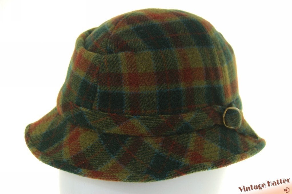 Vintage buckethat Vissershoed Mayser groen geruit wol mix 57, Ophalen of Verzenden, Hoed, Mayser, 57 cm (M, 7⅛ inch) of minder
