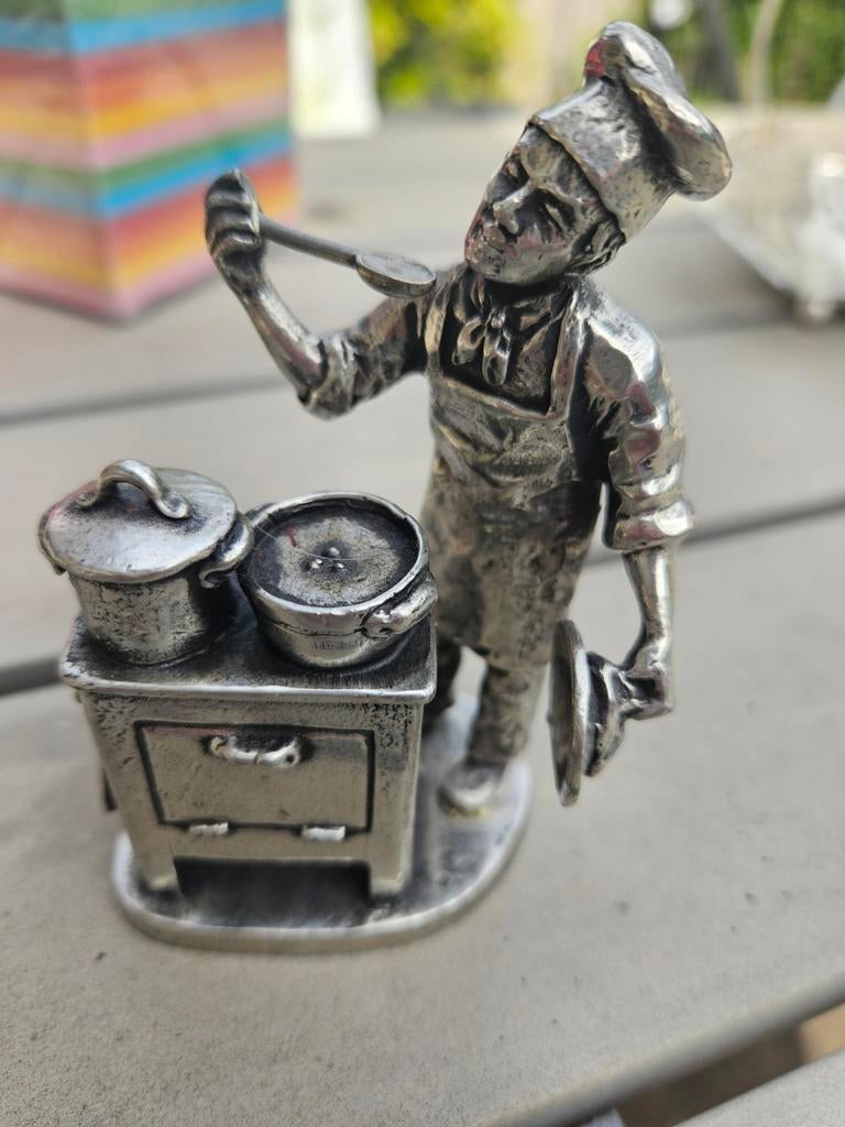 Tinnen beeldje kok met fornuis - Royal Holland Pewter, Ophalen