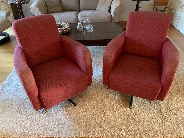 2 Rode Fauteuils - Comfortabele Draaistoelen, Ophalen, Gebruikt, Minder dan 75 cm, 50 tot 75 cm