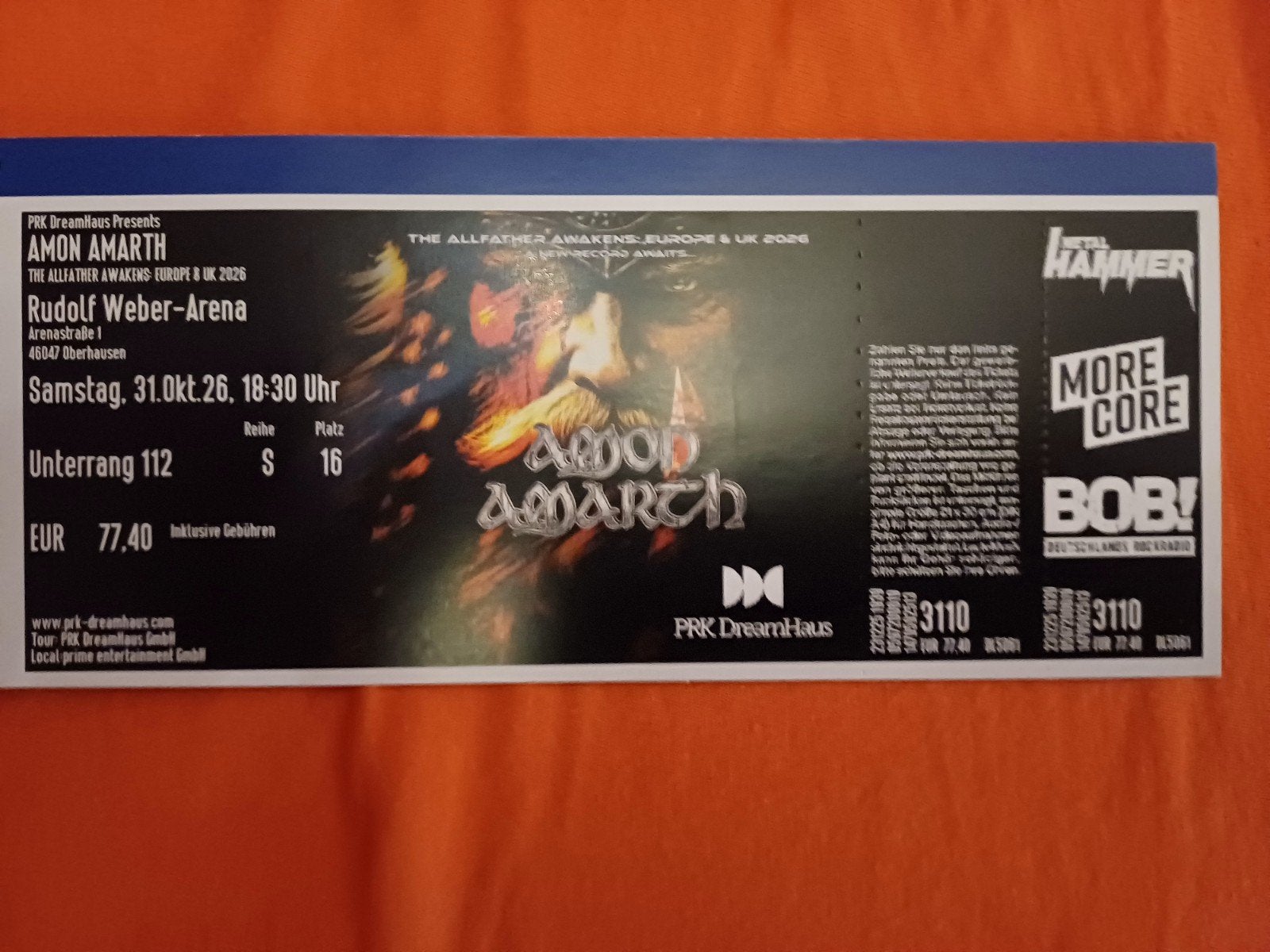 Amon Amarth  Orbit Culture Oberhausen 31-10-2026, Tickets en Kaartjes