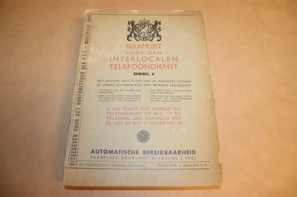 Naamlijst v/d Interlocalen Telefoondienst - 1946 !!, Ophalen of Verzenden, Zo goed als nieuw