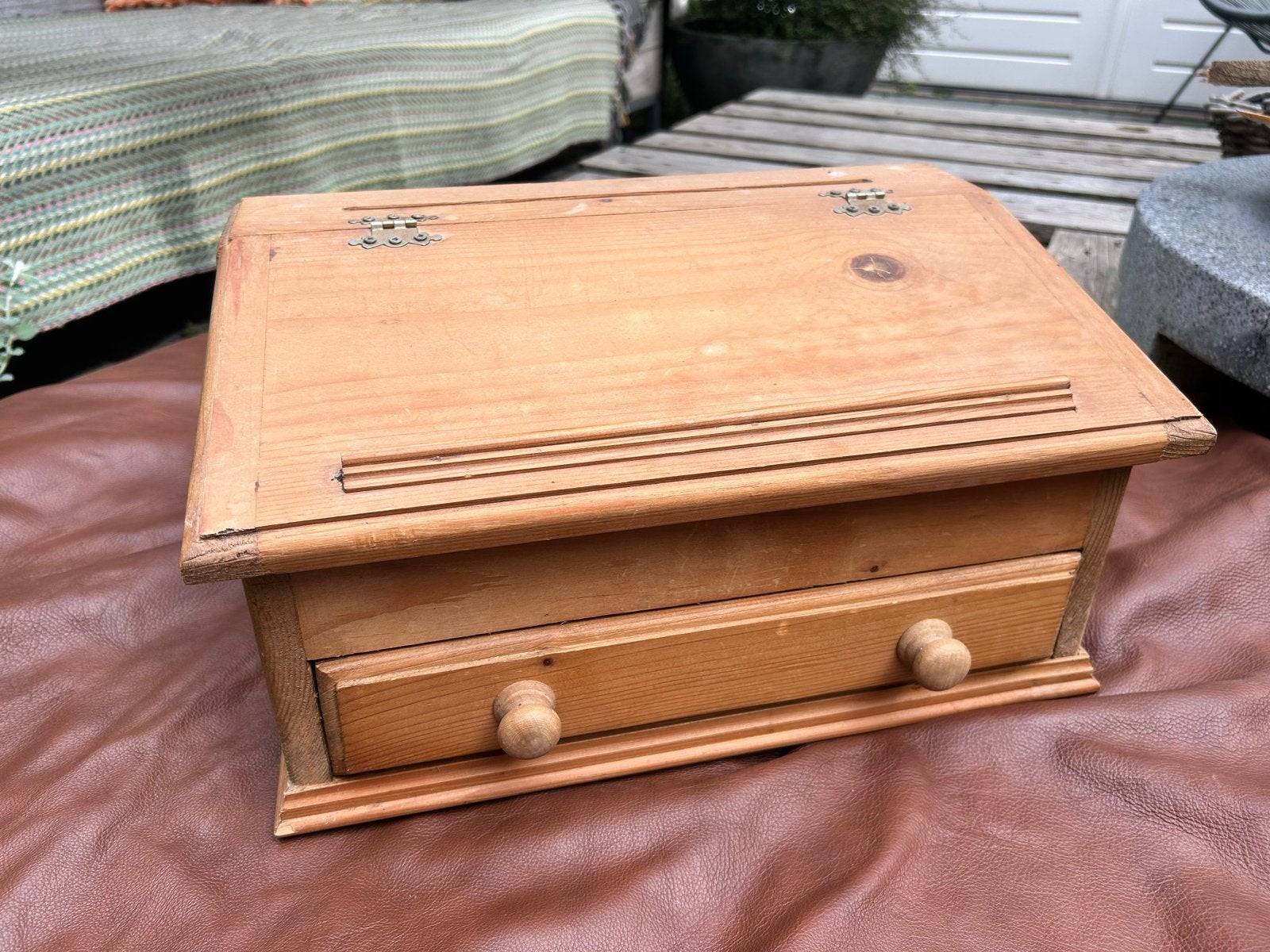 Handgemaakt massief grenen schrijfkastje, 40+ jaar oud, Ophalen of Verzenden