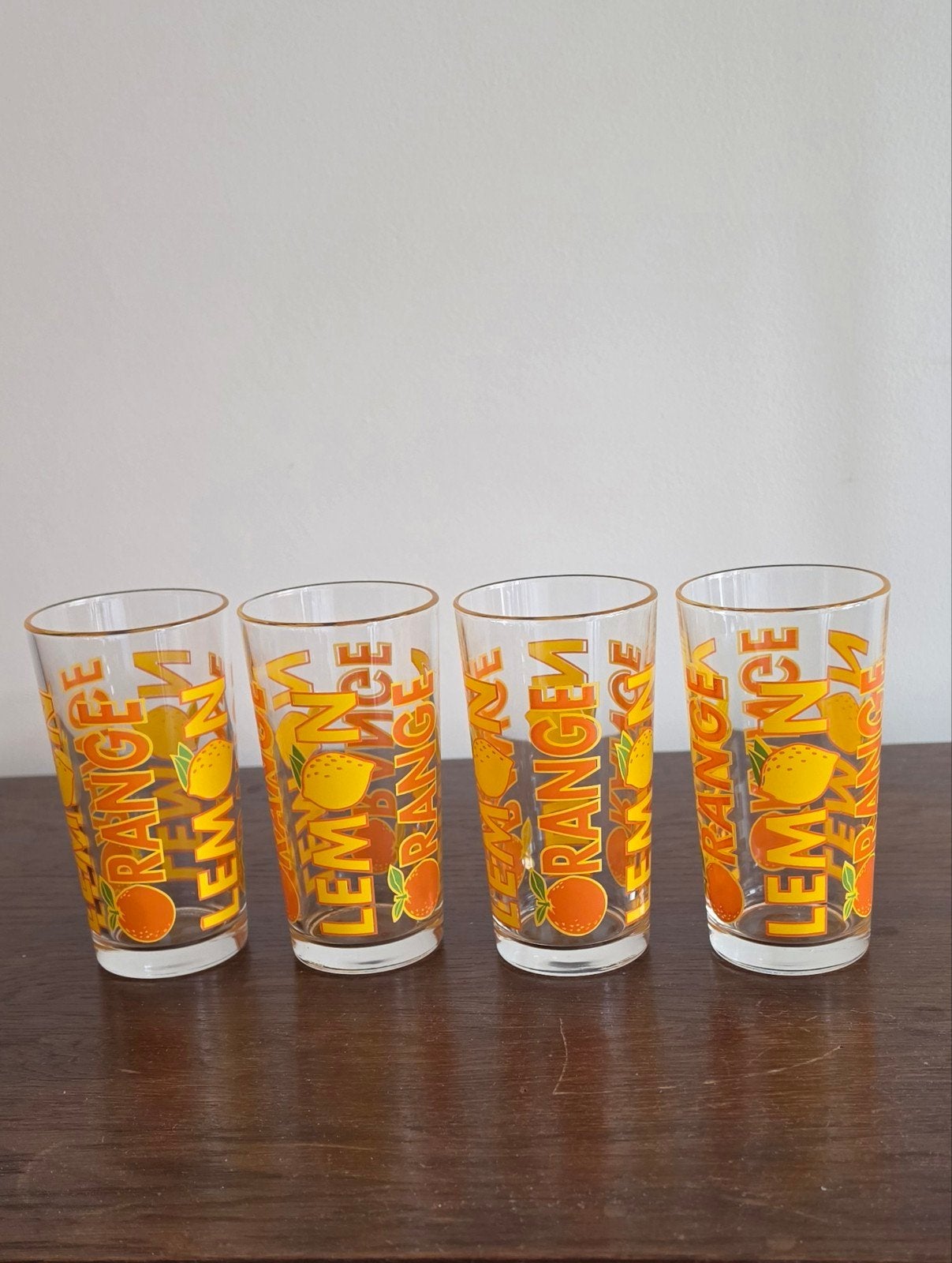 Vintage Cerve ‘Lemon Orange’ limonadeglazen (Set van 4) - Re, Ophalen of Verzenden, Zo goed als nieuw, Frisdrankglas