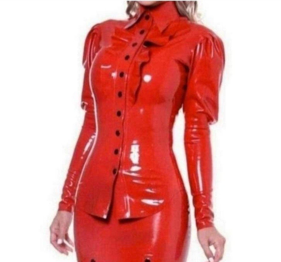 Prachtige lakblouse met ruches, tm 7XL, Verzenden, Nieuw, Rood