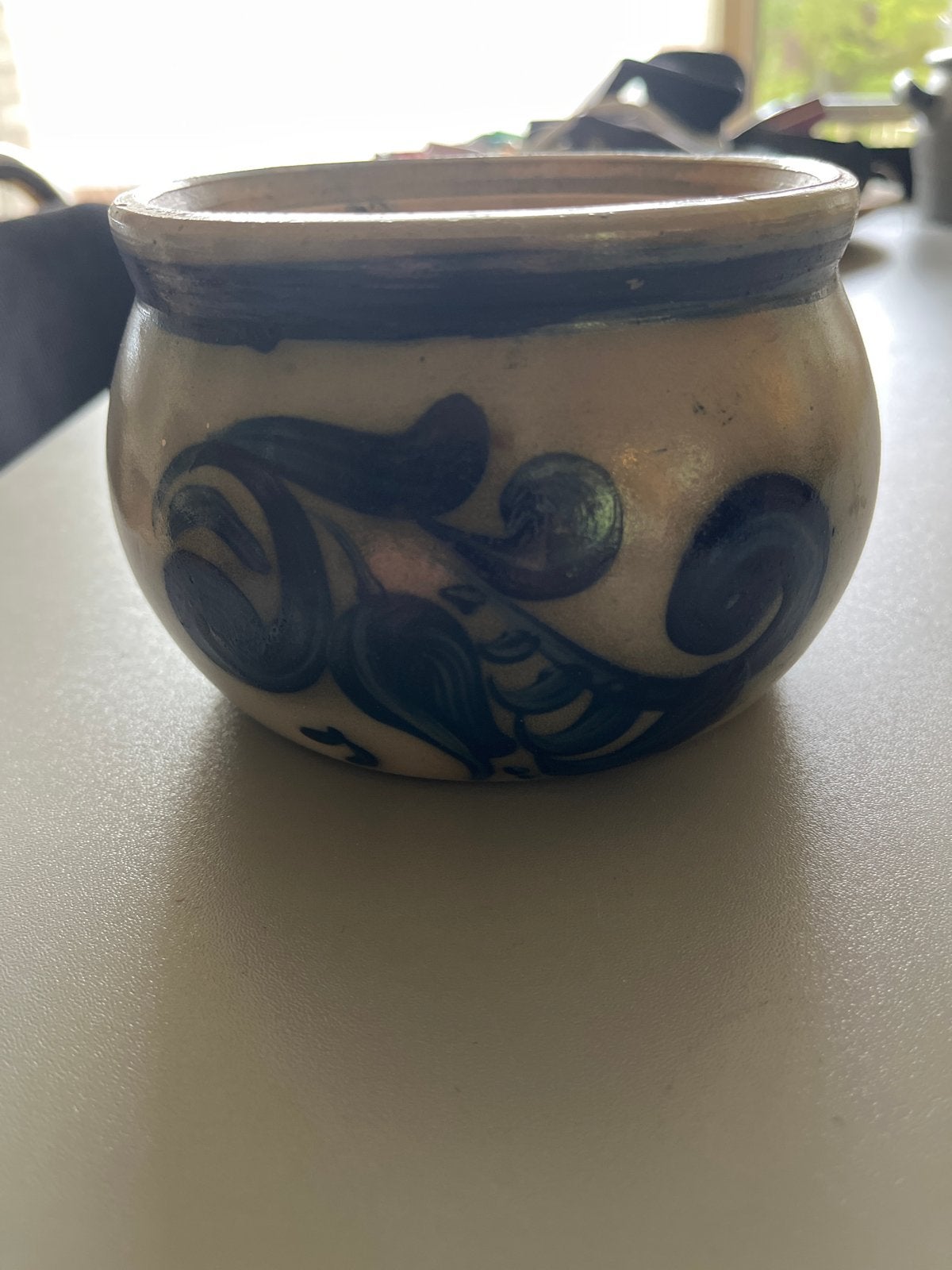 Antieke zoutpot met blauw decor, Ophalen of Verzenden