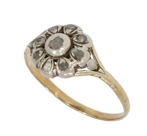 Diamanten antieke 14k gouden ring victoriaans zilver dame, Verzenden, Goud, Ring, Met edelsteen