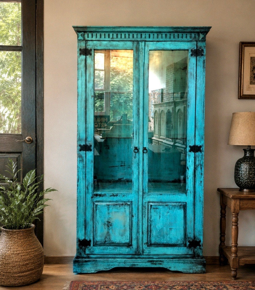 India Ibiza vitrinekast/ vintage look kast, Donyavimin@gmail.com, Mina Donyavi Meubels, Ophalen of Verzenden, Zo goed als nieuw