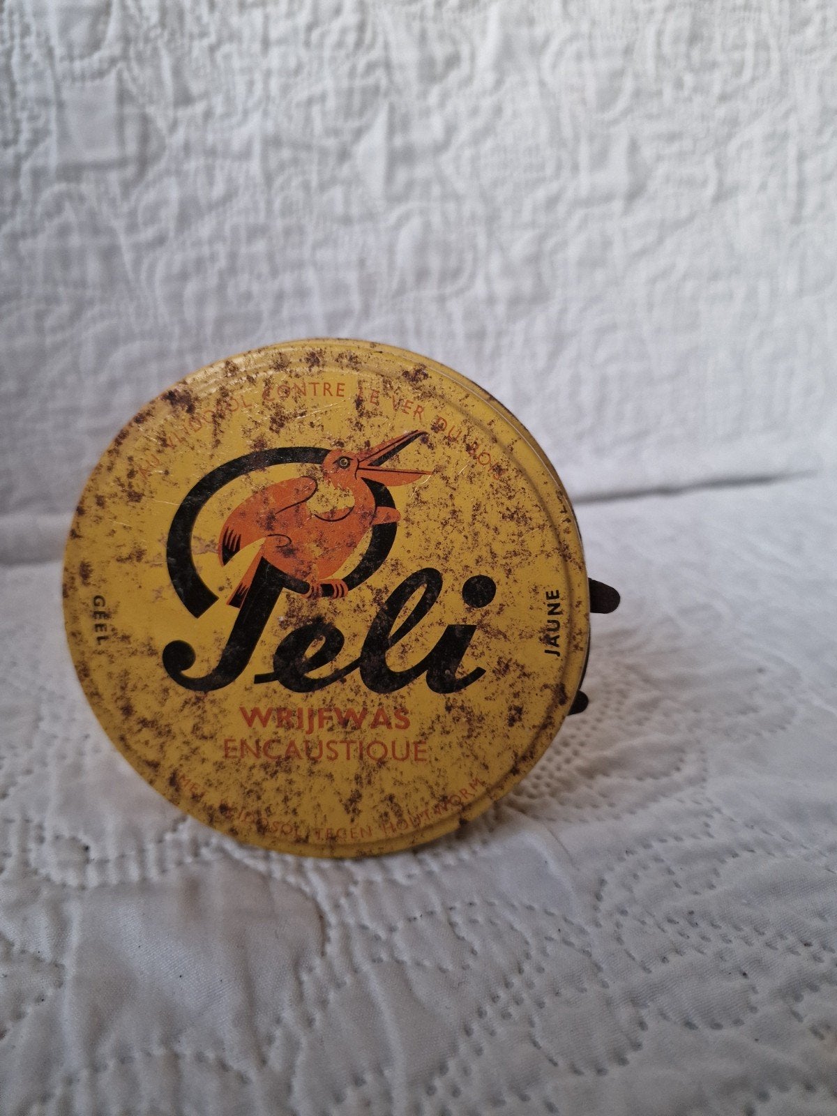 Vintage Peli Wrijfwas Blikje - Geel, Ophalen of Verzenden