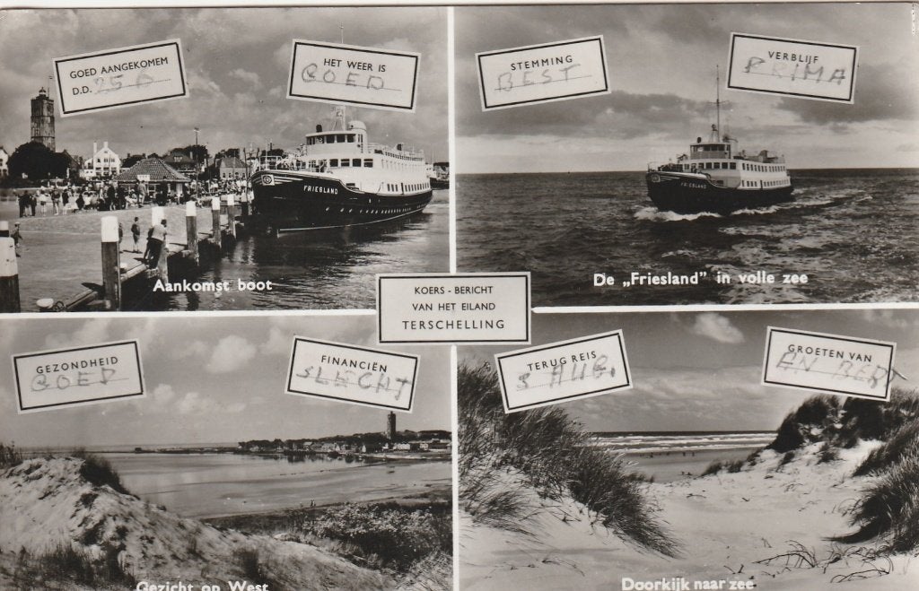 TERSCHELLING Veerboot West Duin Koersbericht, Verzamelen, Verzenden, 1960 tot 1980, Gelopen, Waddeneilanden
