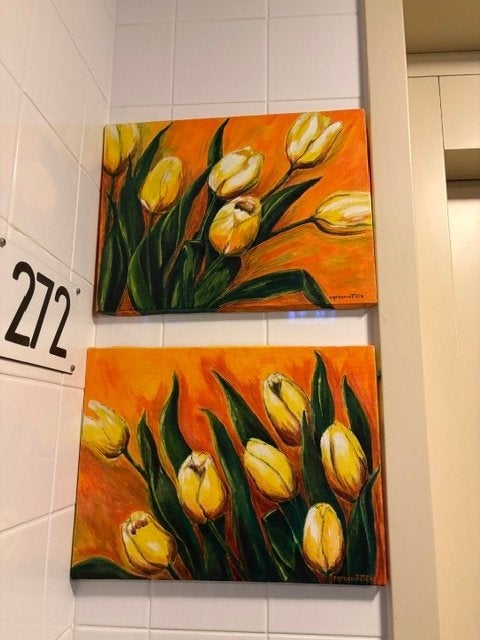 Schilderijen Gele Tulpen, Antiek en Kunst, Kunst | Schilderijen | Klassiek, Origineel werk, Doek, Ophalen, Bloemen