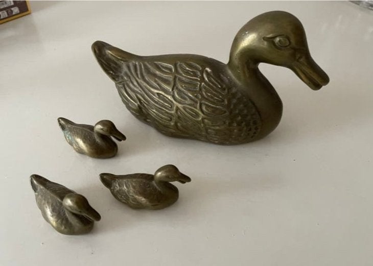 Vintage Messing Eendenfamilie: Eend met 3 Kuikens, Huis en Inrichting, Ophalen of Verzenden