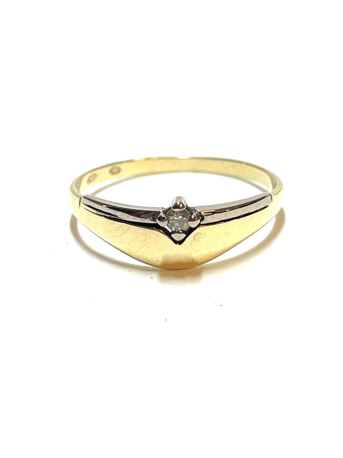 14k geel en witgouden ring met een zirkonia, -, -, Ophalen of Verzenden, Zo goed als nieuw