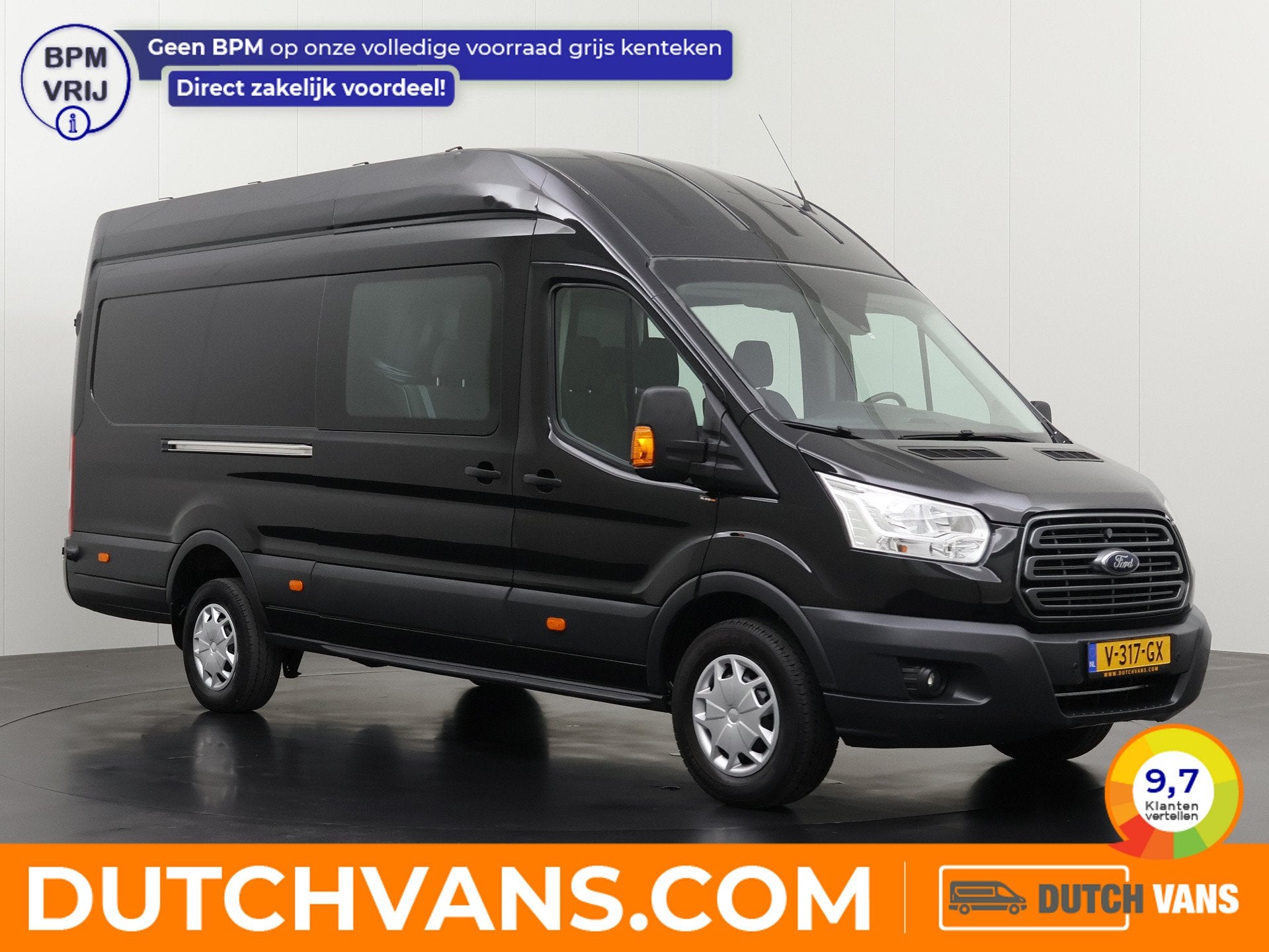 Ford Transit 2.0TDCI 130PK L4H3 Dubbele Cabine | 2800Kg Trek, 4 cilinders, 2800 kg, Zwart, 6 stoelen