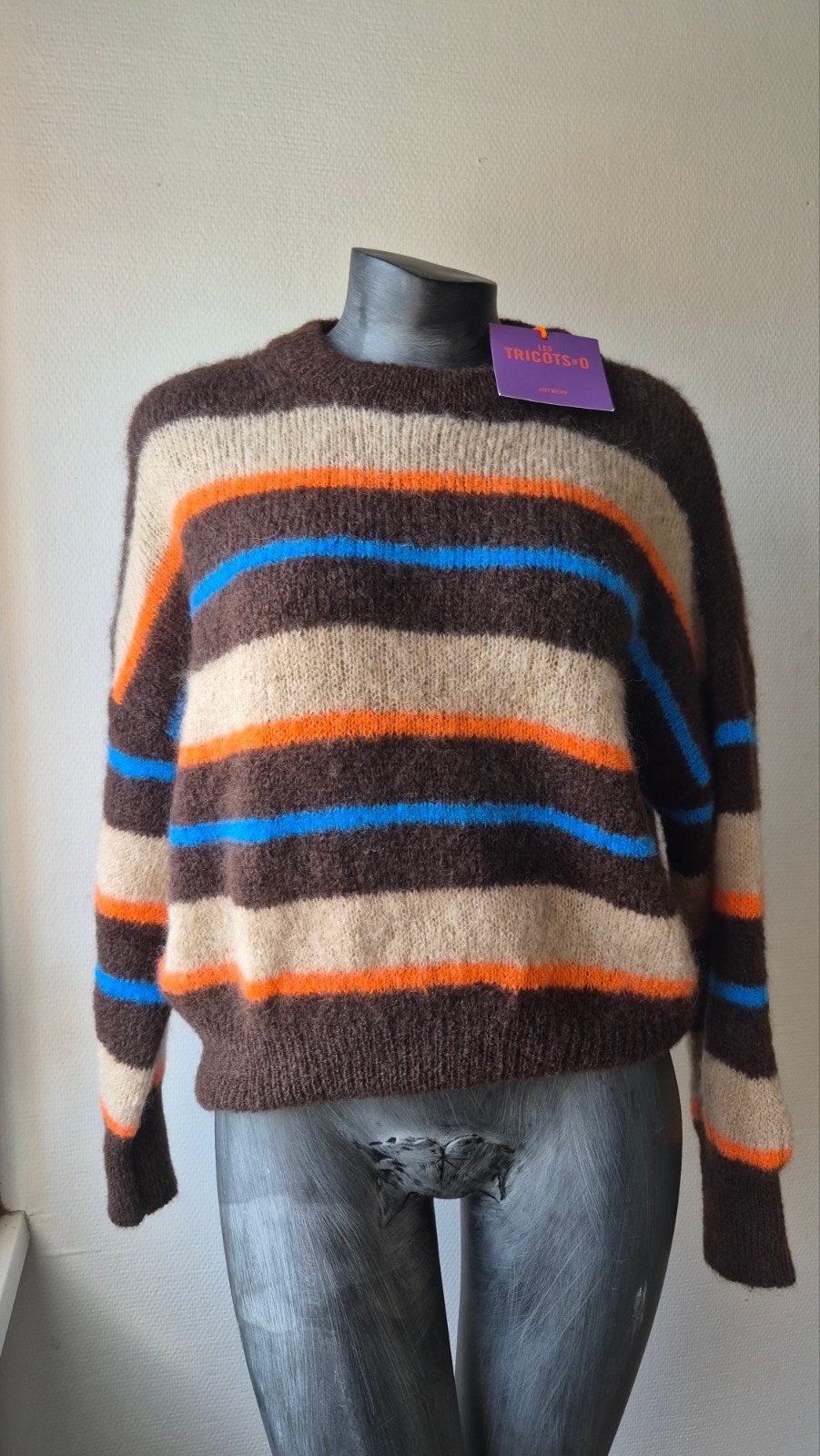Les Tricots D'O gestreepte mohair trui - Maat TU, Ophalen of Verzenden, Nieuw, Maat 38/40 (M), Bruin