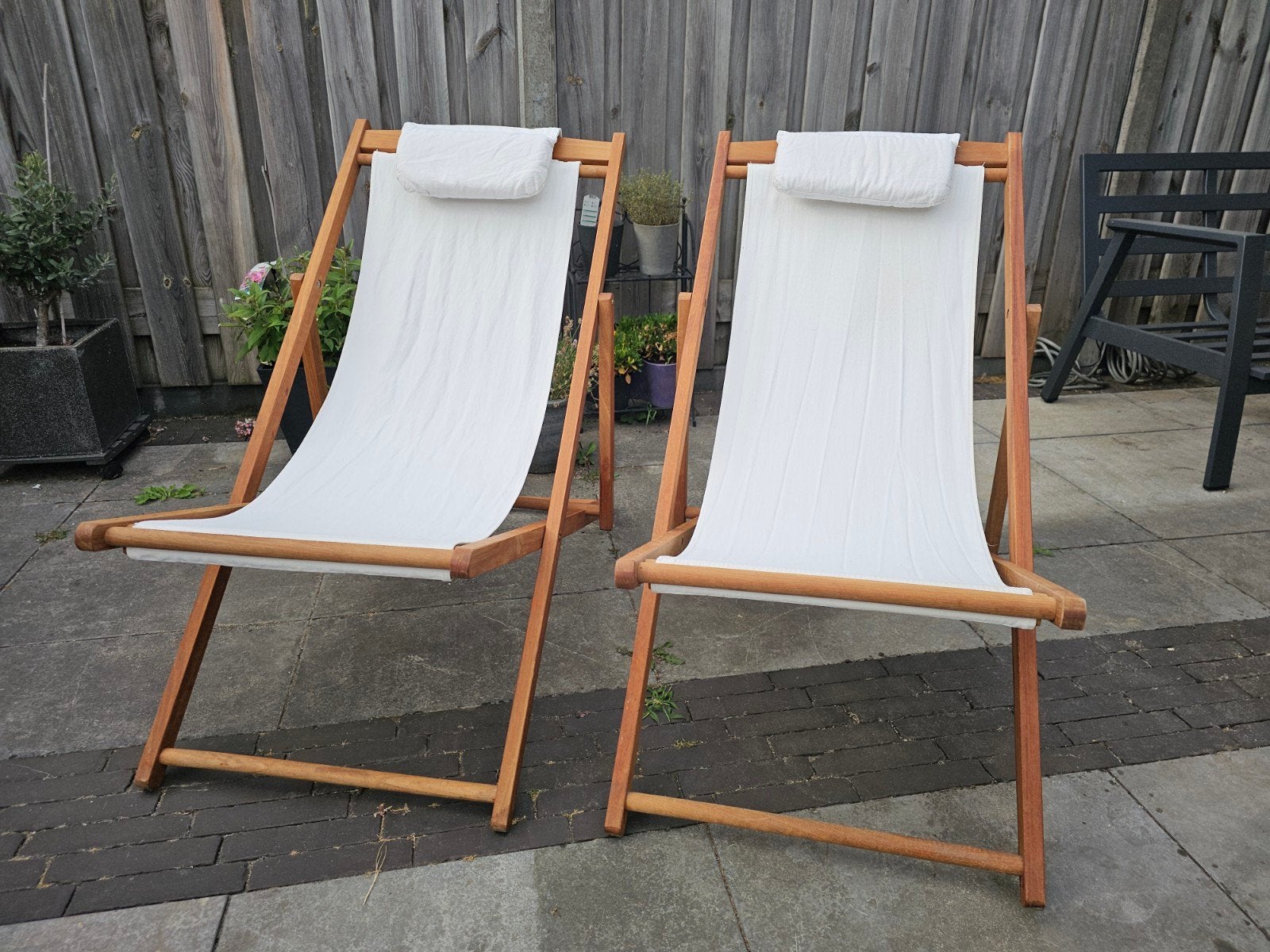 Set hard houten inklapbare retro strandstoelen, Ophalen, Gebruikt, Hout, Verstelbaar