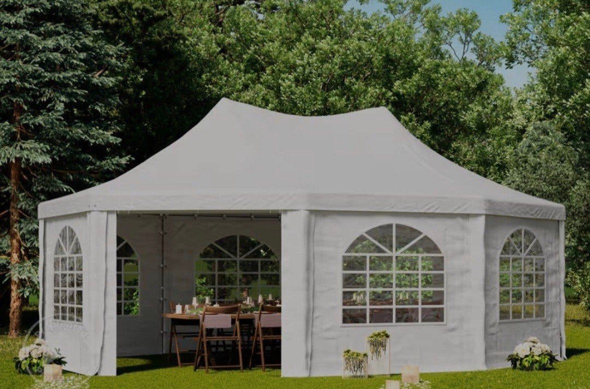 Milano partytent pagode 6,8 x 5 meter wit, Ophalen, Gebruikt, 2 meter of meer, 4 tot 6 meter