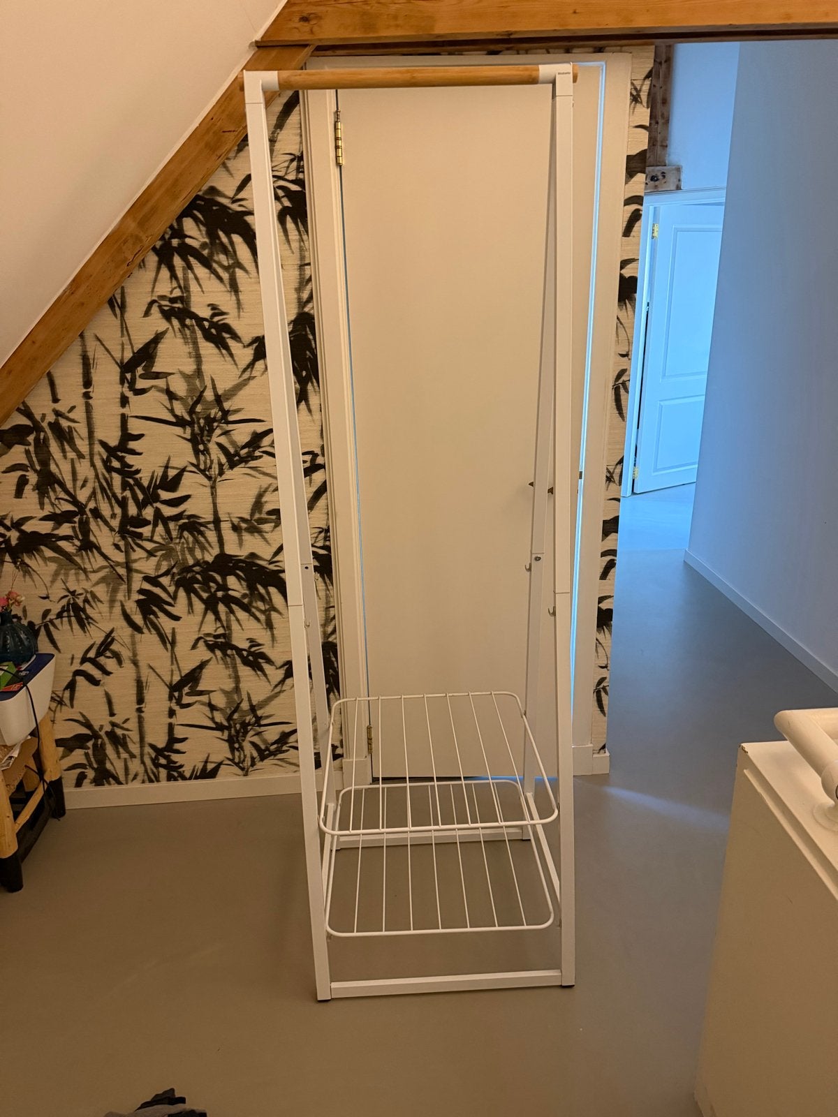 Brabantia Linn Kledingrek - Wit met Bamboe Roede, Ophalen, Gebruikt