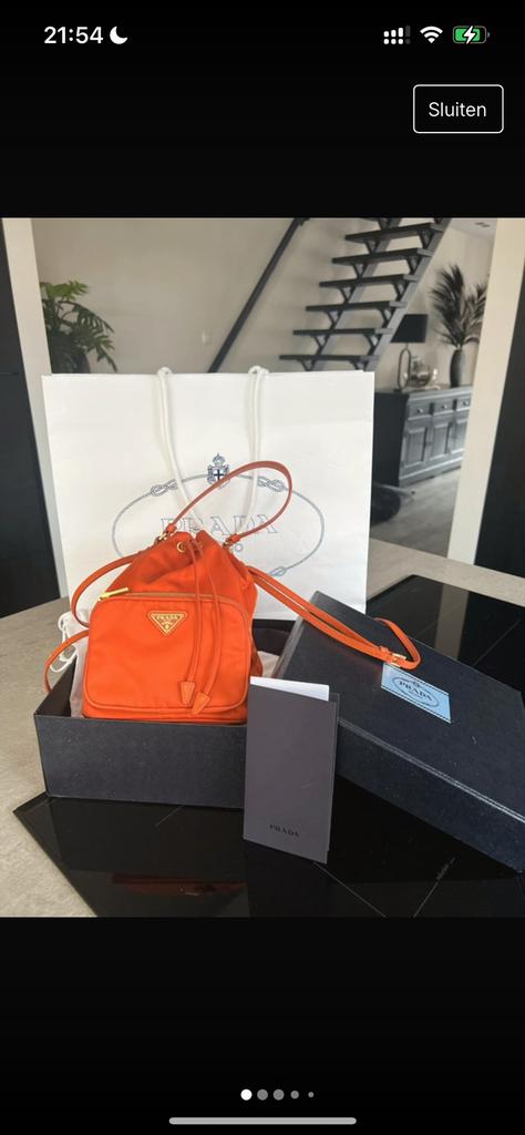 Prada Bucket Tas, Ophalen, Zo goed als nieuw, Oranje, Handtas