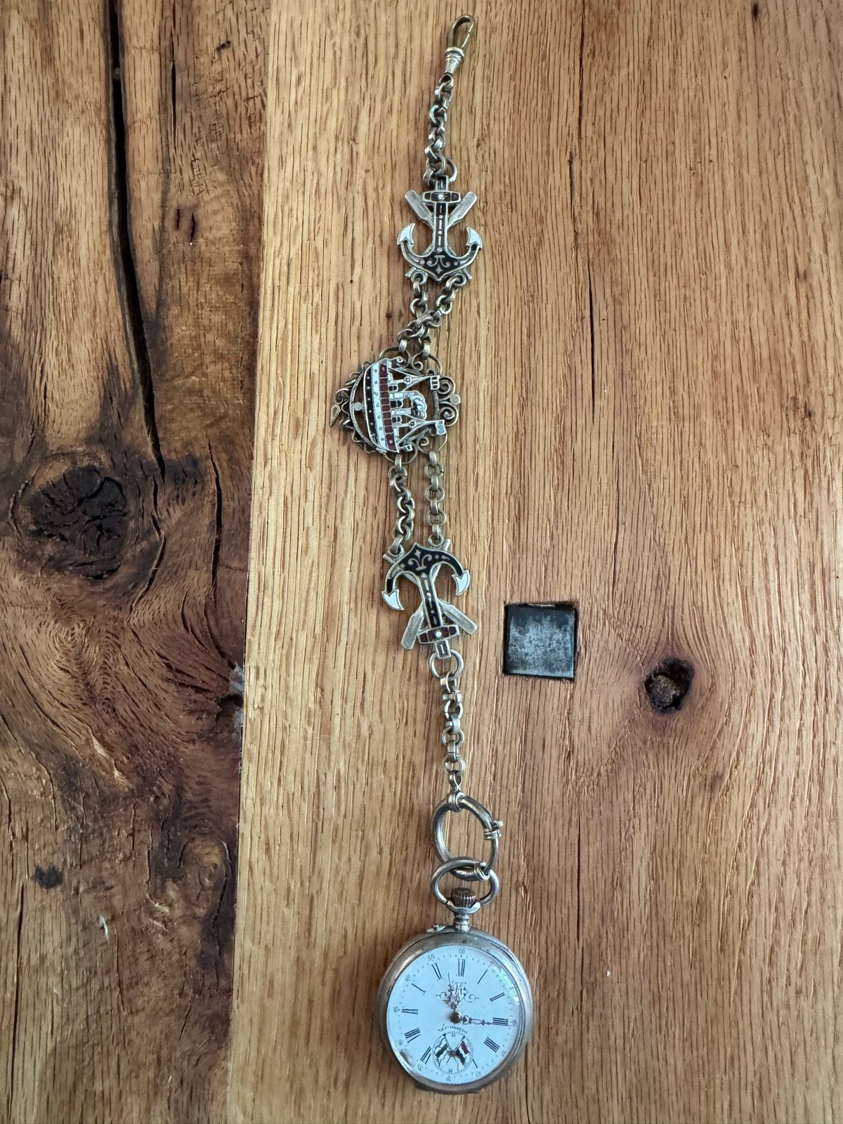 Antiek Zakhorloge met Ankerketting, Sieraden, Tassen en Uiterlijk, Horloges | Antiek, Overige merken, Overige materialen, Zakhorloge