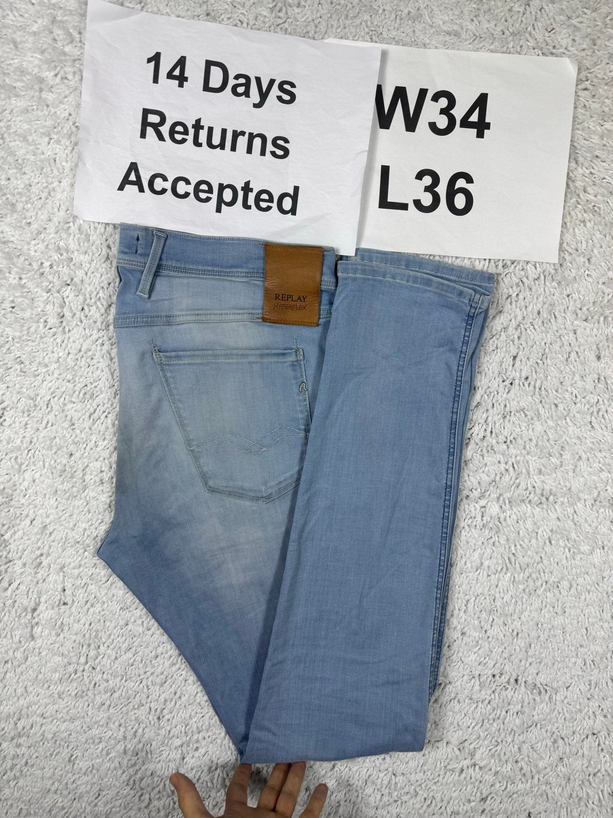 Replay Anbass Hyperflex Jeans Slim W34 L36 Lichtblauw 3257, G, G, Blauw, Ophalen of Verzenden
