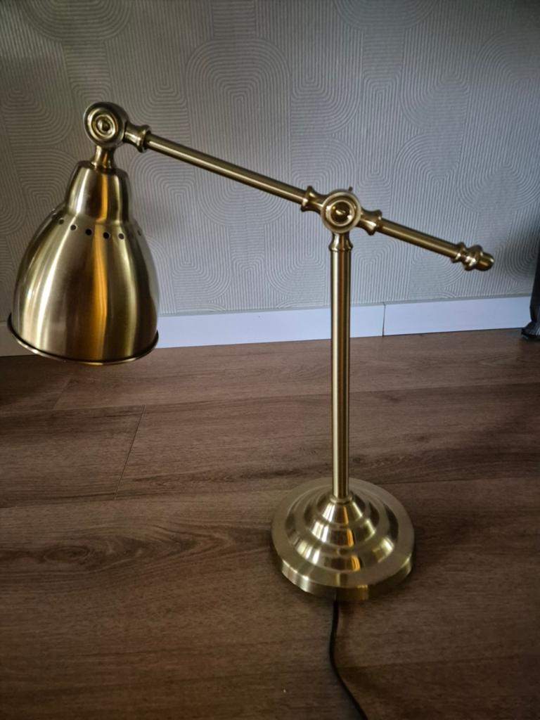 Verstelbare messing bureaulamp, 50 tot 75 cm, Zo goed als nieuw, Metaal, Ophalen