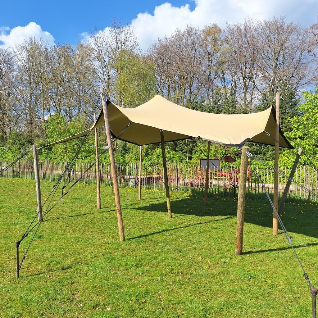 Stretchtent te huur: 6x10m of 5x5.5m,verlichting, Ophalen of Verzenden, Pdr, Info@huureenspringkussen.com, Nunspeet