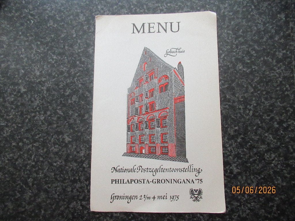 MENUKAART- NATIONALE POSTZEGELTENTOONSTELLING-PHIAPOSTA 75, Ophalen of Verzenden, Overige typen
