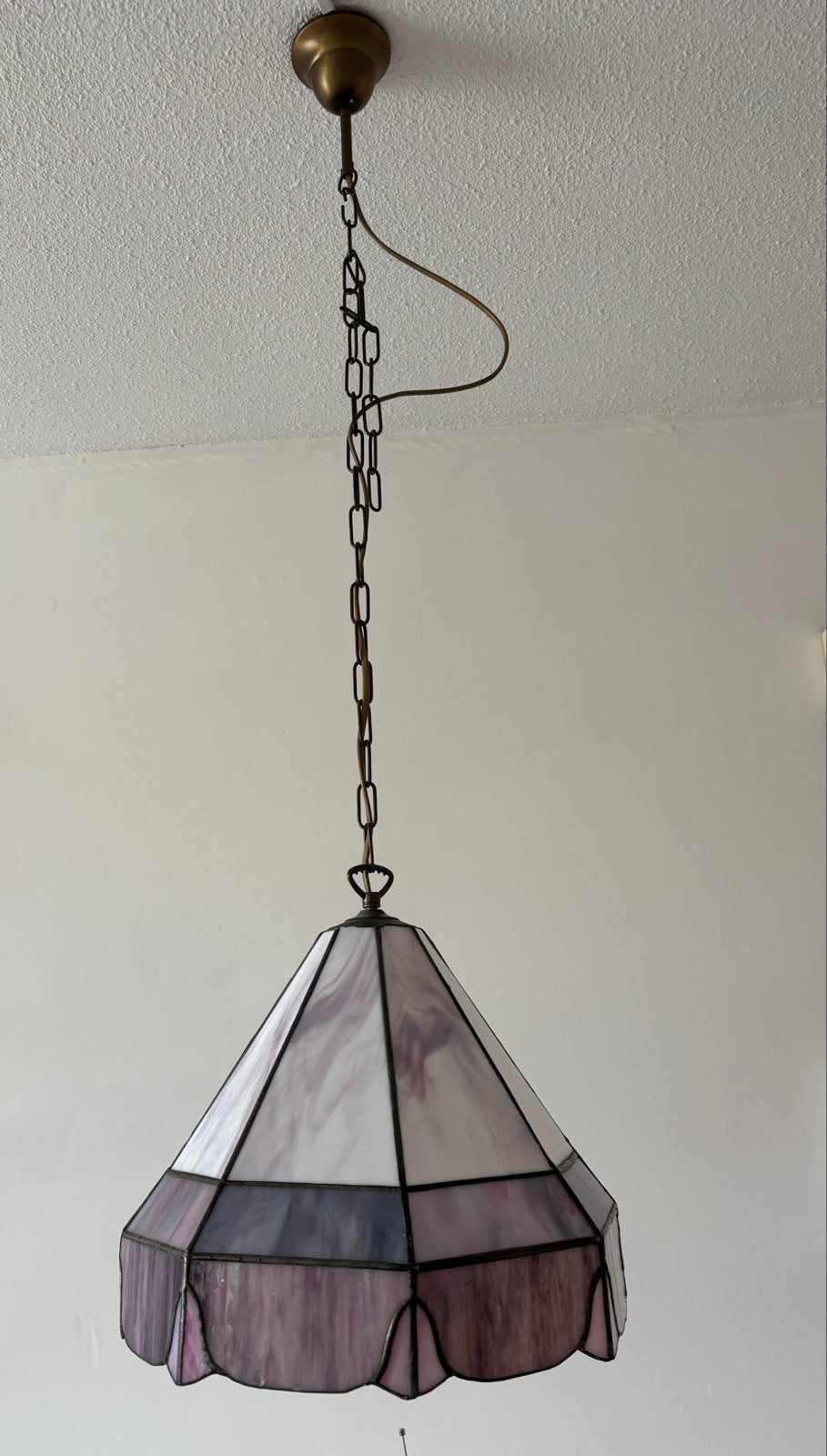 Tiffanylamp - Hanglamp met glas-in-lood kap, Ophalen, Gebruikt, E27 (groot), Glas