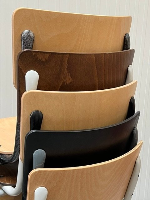 Retro schoolstoelen nieuw stapel eettafelstoelen prijs p/st, Bruin, ., Vintage, Nieuw