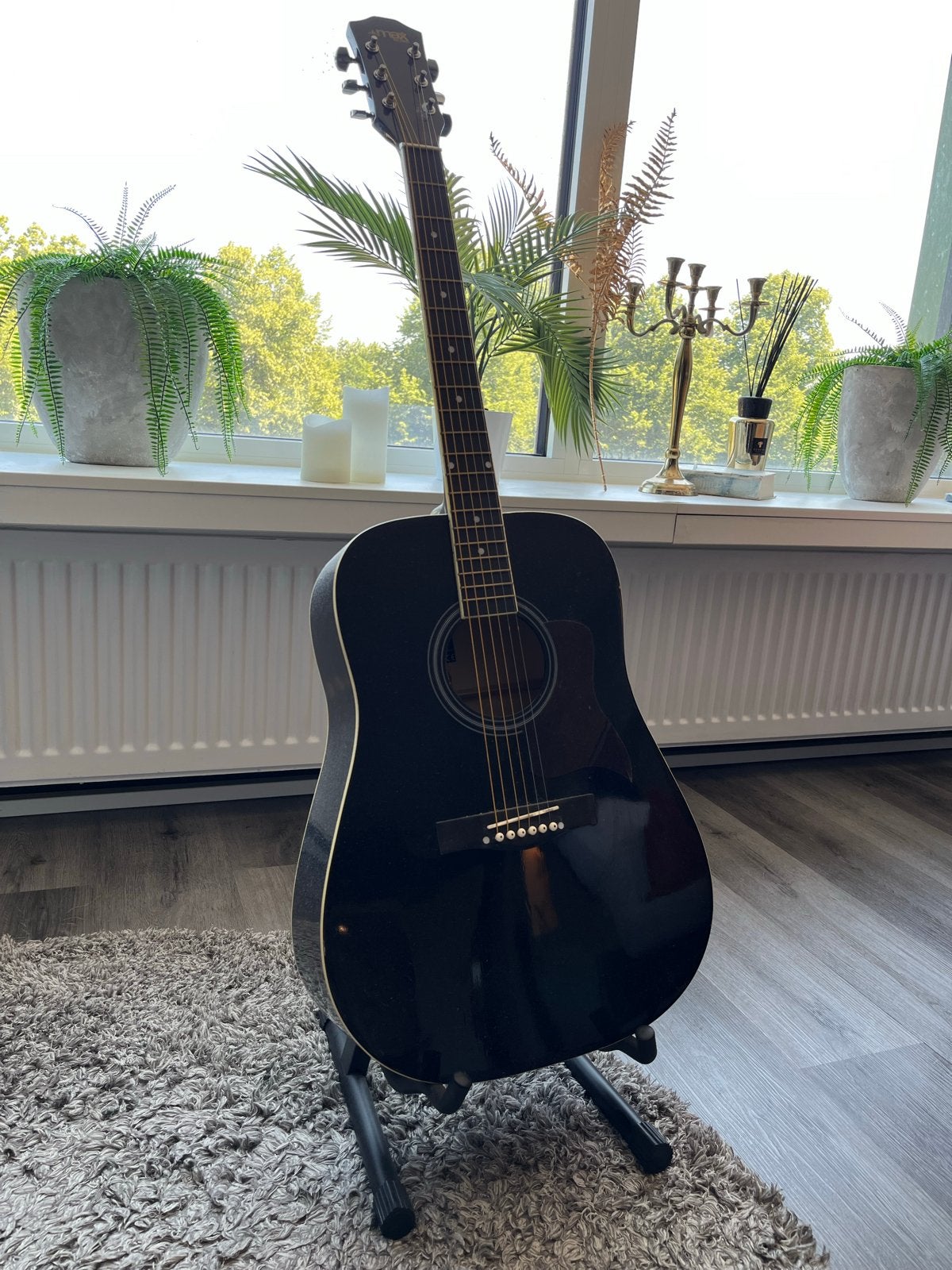 Max's gitaar met standaard en stemapparaatje, Muziek en Instrumenten, Snaarinstrumenten | Gitaren | Akoestisch, Ophalen, Zo goed als nieuw