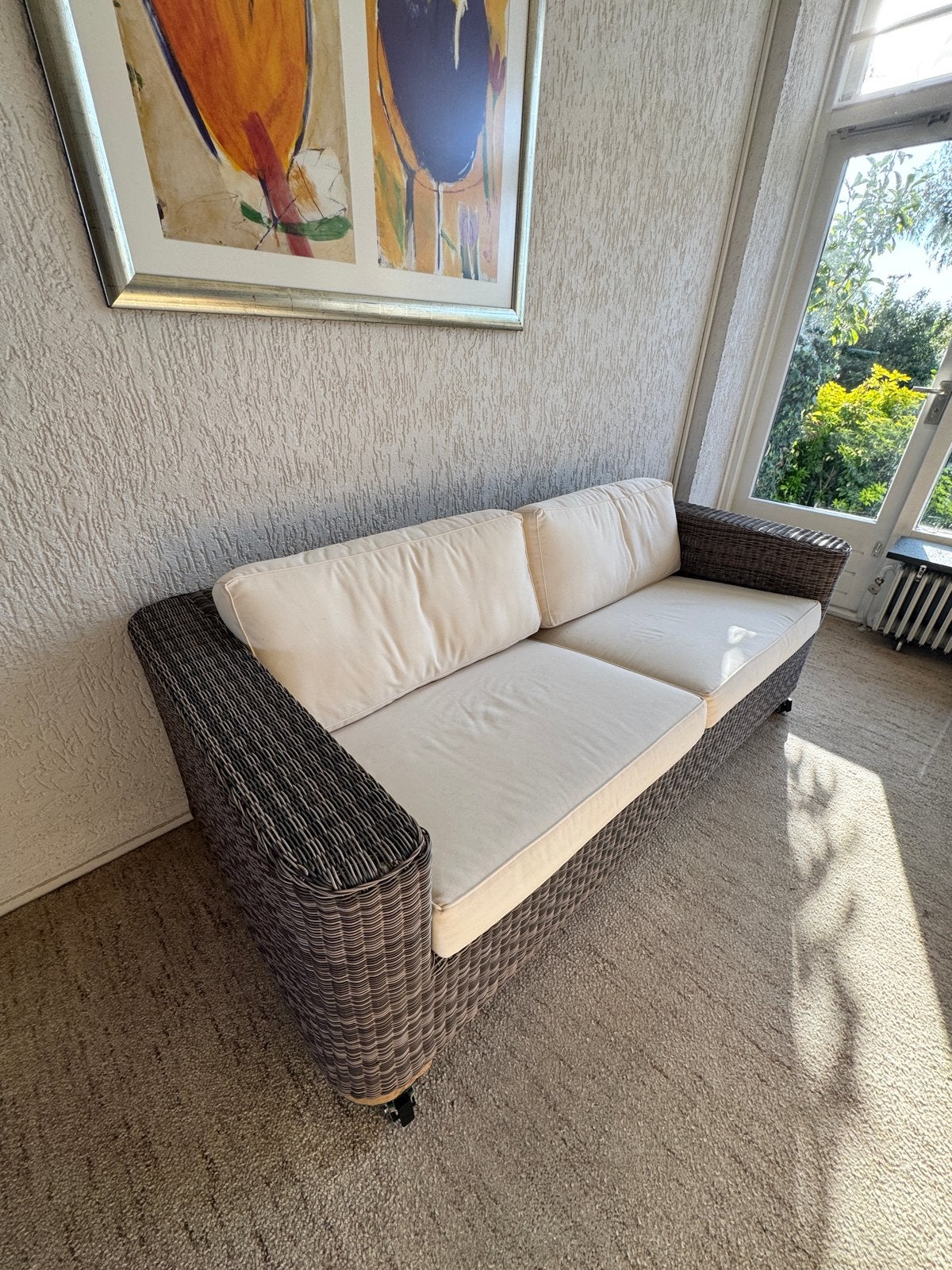 Brandon Casual Living 2-zits wicker lounge bank op wielen, Ophalen, Kunststof, Gebruikt, 150 tot 200 cm