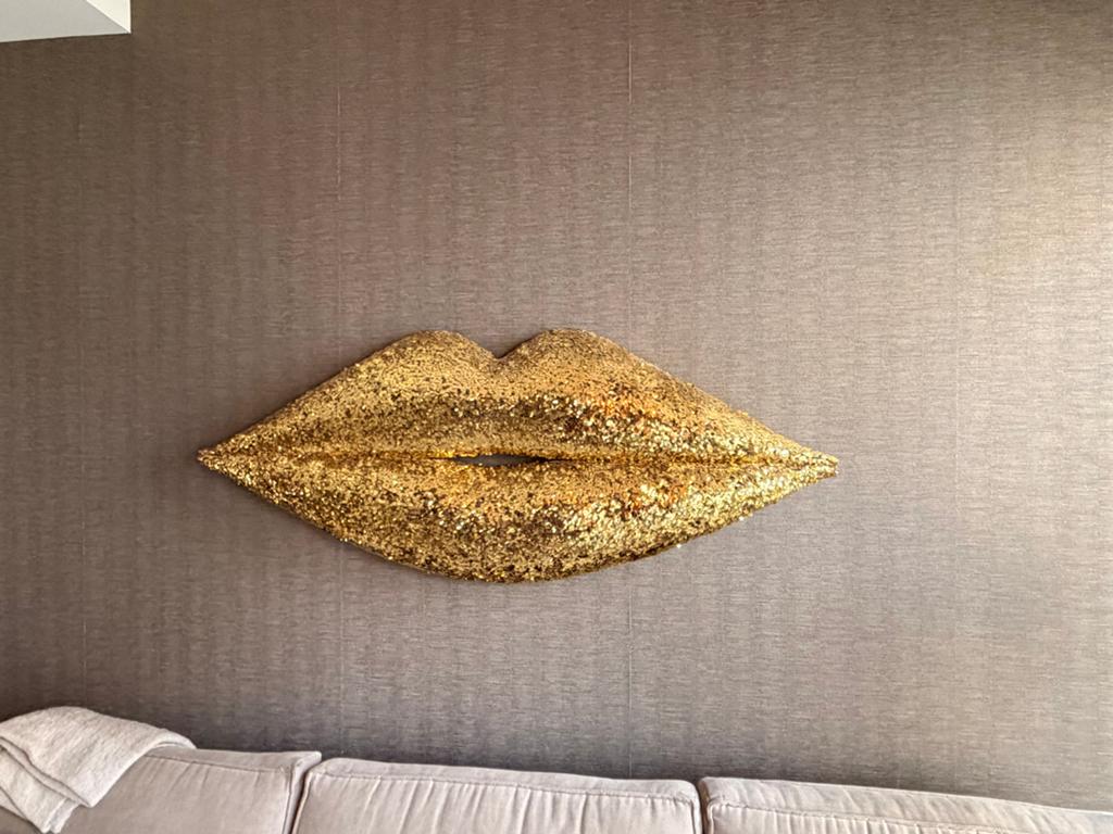 Gouden Lippen Wanddecoratie - Glamoureuze Blikvanger, Ophalen