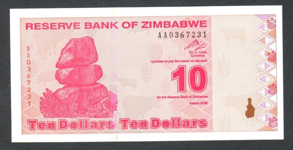 Bankbiljet - Zimbabwe 10 Dollars 2009 - UNC., Ophalen of Verzenden, Zimbabwe, Los biljet