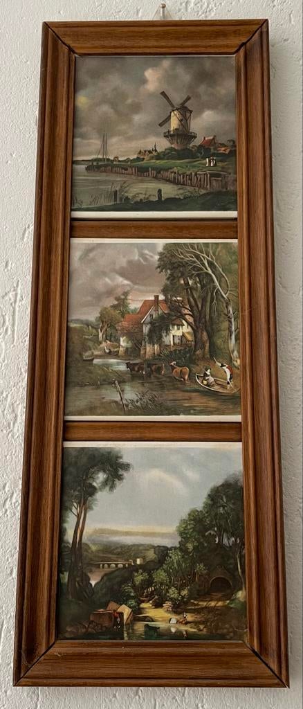 Vintage drieluik schilderij met landschappen, Antiek en Kunst, Ophalen