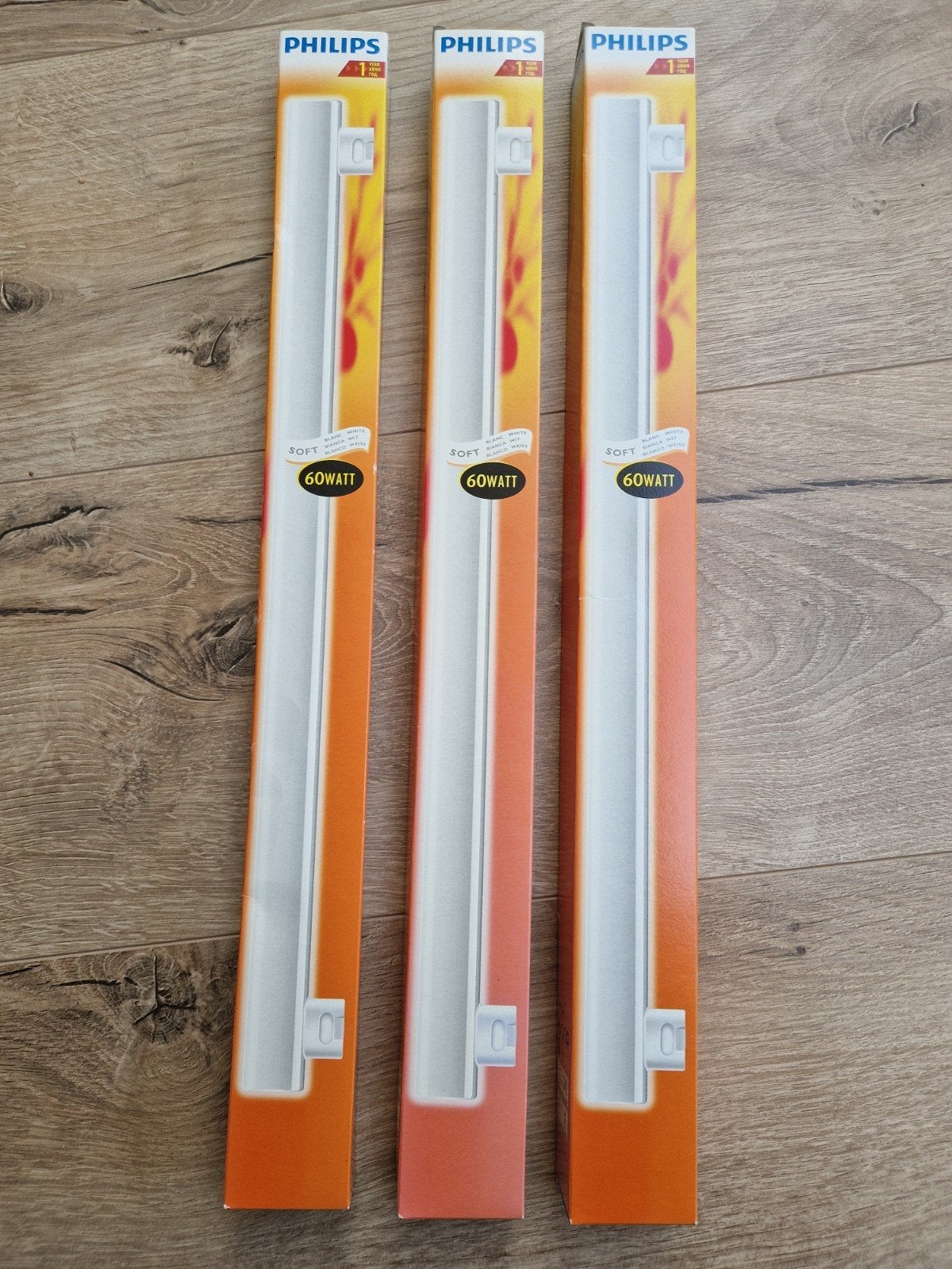 3x Philips Philinea 60W lijnlamp (buislamp) S14S, Philips, Gloeilamp, 60 watt of meer, Nieuw