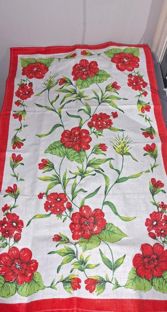 Vintage brocant linnen tafelkleed/tafelloper., Ophalen of Verzenden