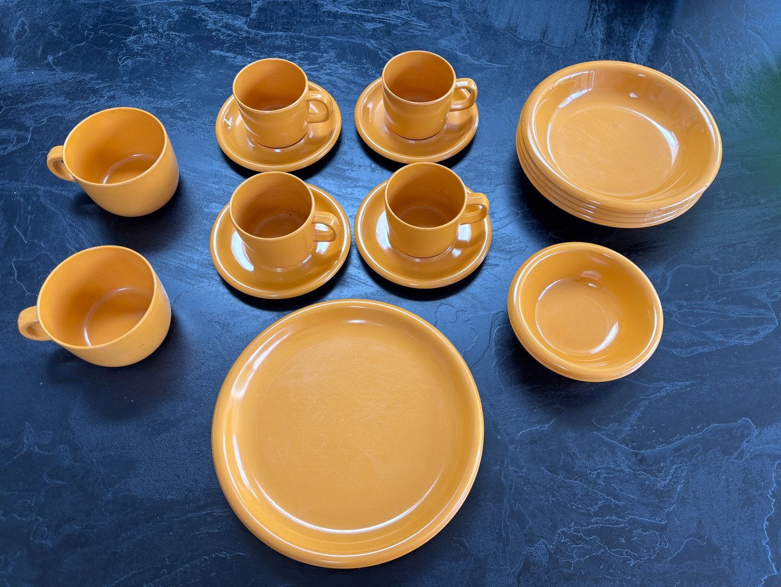 Vintage oranje servies set melamine - Country Style (Mepal), Ophalen of Verzenden, Gebruikt