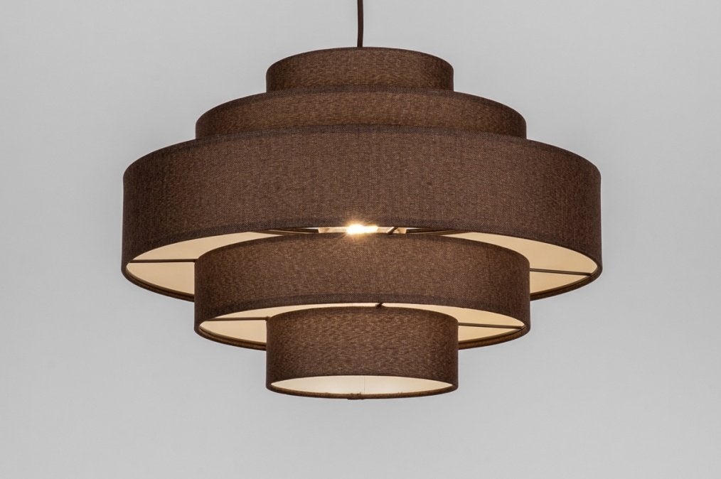 52 cm hanglamp choco bruin linnen tafel bed eettafel lamp, Ophalen of Verzenden, Nieuw, Hout, 75 cm of meer