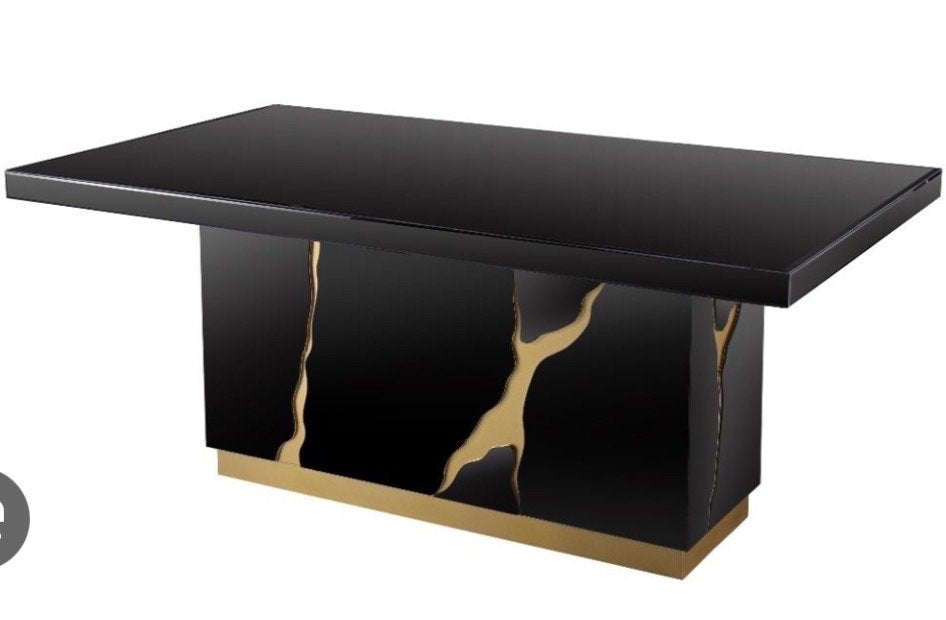 Elegante Eettafel met 4 Stoelen - Zwart & Goud, Huis en Inrichting, Ophalen, Overige materialen, 50 tot 100 cm, Zo goed als nieuw