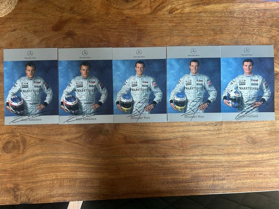 Gesigneerde F1-kaarten: Räikkönen, Wurz, Coulthard, Ophalen of Verzenden, Zo goed als nieuw, Formule 1