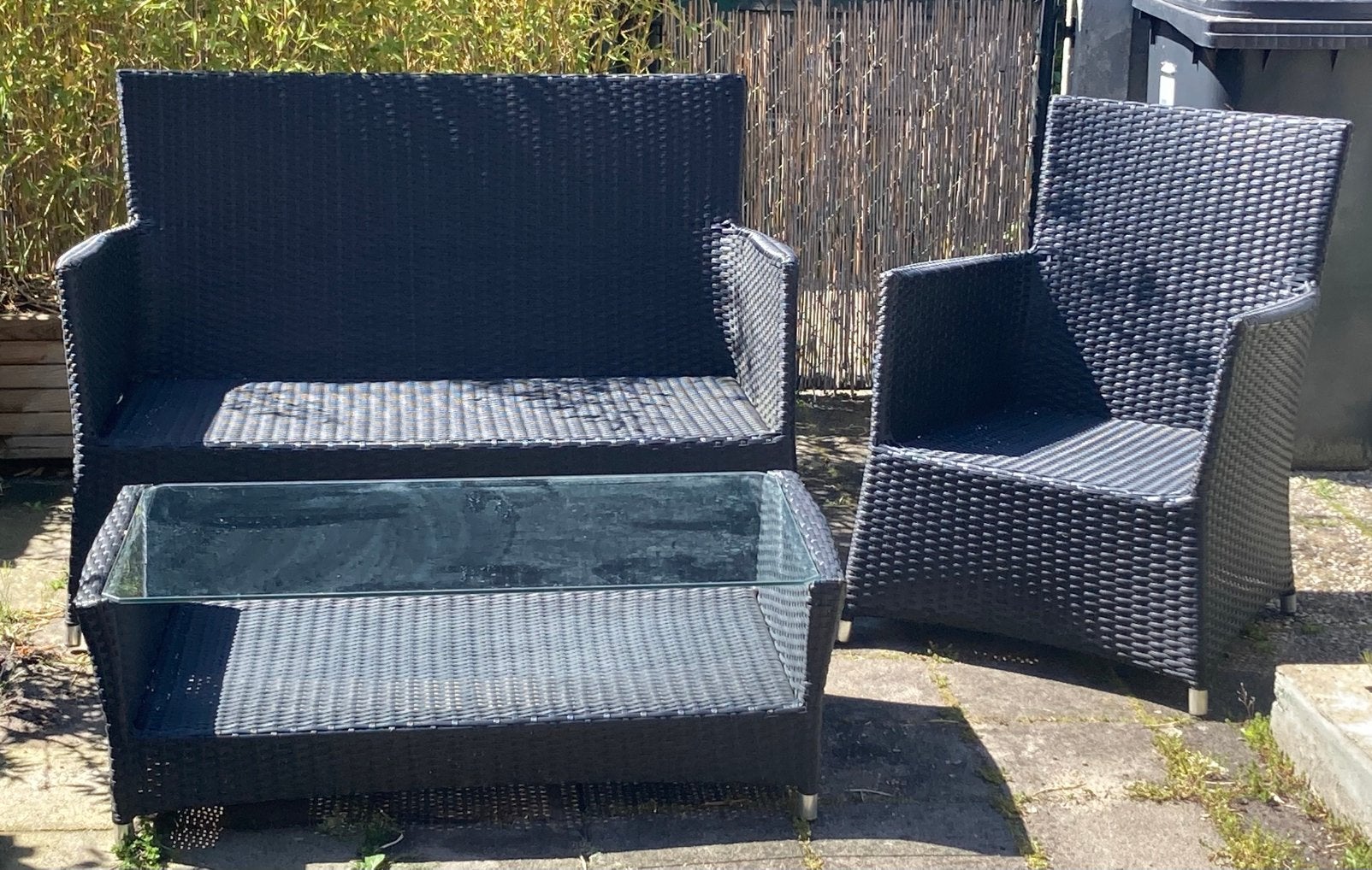 Lounge - tuinset 4 delig van wicker grijs, Ophalen, 4 zitplaatsen, Gebruikt, Bank