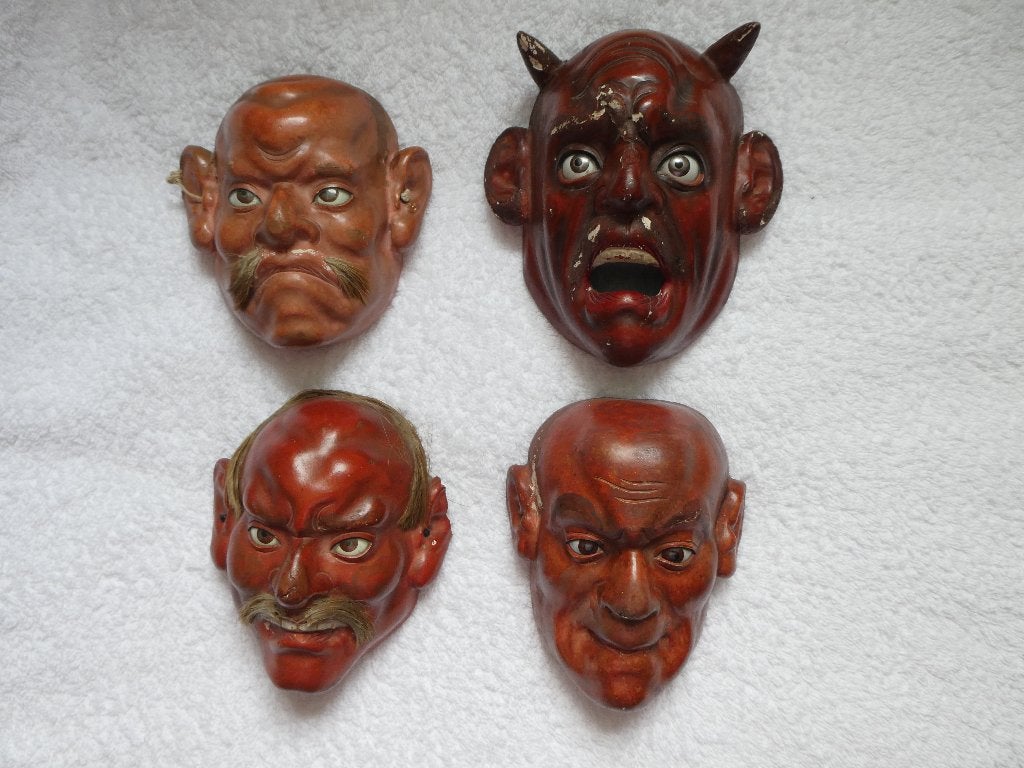 Japan Meiji periode miniatuur Noh maskers, Verzenden, Masker, Geschilderd, Overige materialen